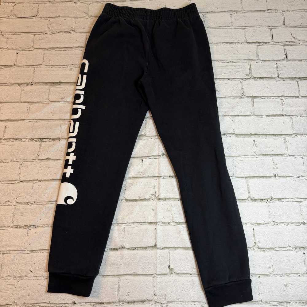 Carhartt Sweatpants Boys L 14-16 Black Fleece Joggers Logo Elastic Waist Cuffed